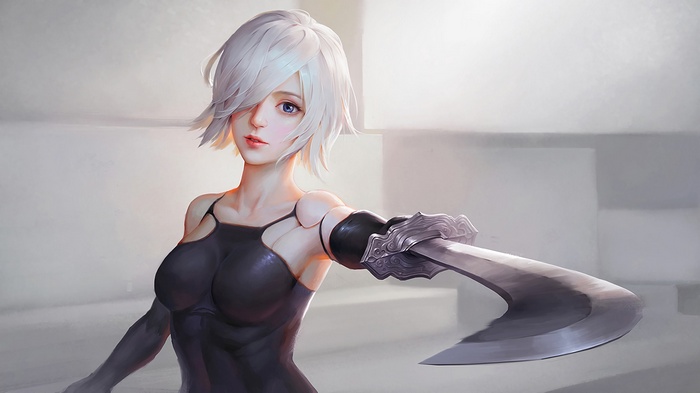 A2 from NieR: Automata with a sword