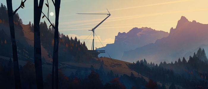 Minimalist mountain landscape illustration by Bastien Grivet