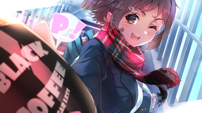 Anime girl with black coffee and scarf