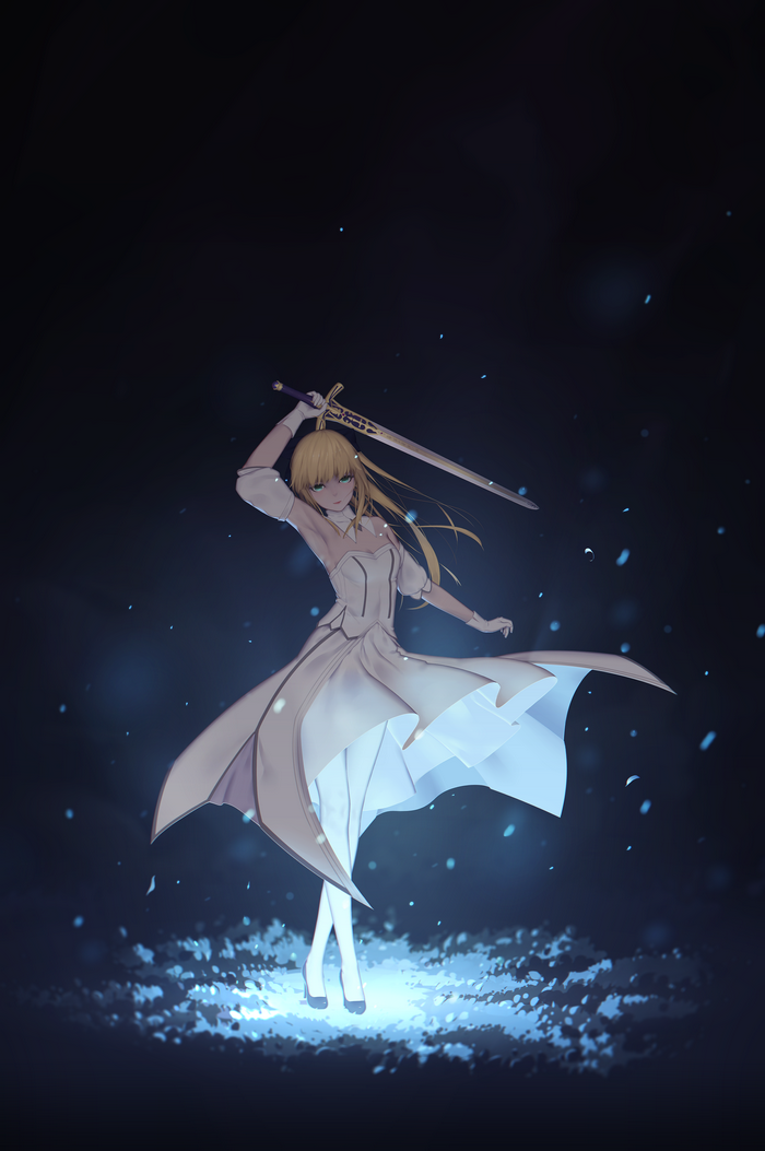 Saber from Fate/Grand Order holding a sword