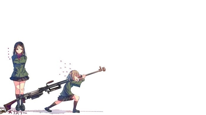 PTRD-41, anime girls, simple background, Nonna (Girls und Panzer), Girls und Panzer, Katyusha (Girls und Panzer)