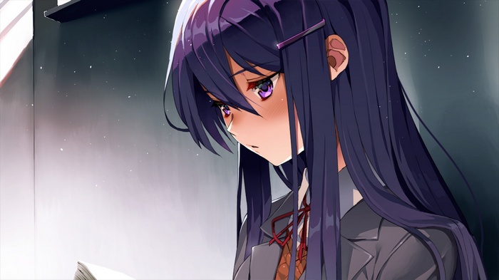 anime girls, Yuri (Doki Doki Literature Club), school uniform, Doki Doki Literature Club, simple background
