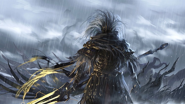Nameless King from Dark Souls III in the rain