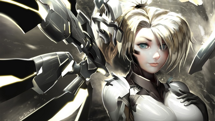 Mercy from Overwatch with mechanical wings