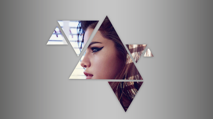 Selena Gomez portrait with geometric shapes