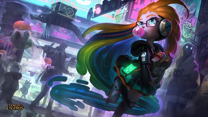Ziggs from League of Legends in a futuristic city