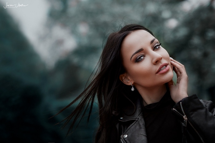 Portrait of Angelina Petrova in a leather jacket
