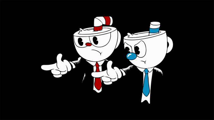 Cuphead and Mugman from Cuphead pointing