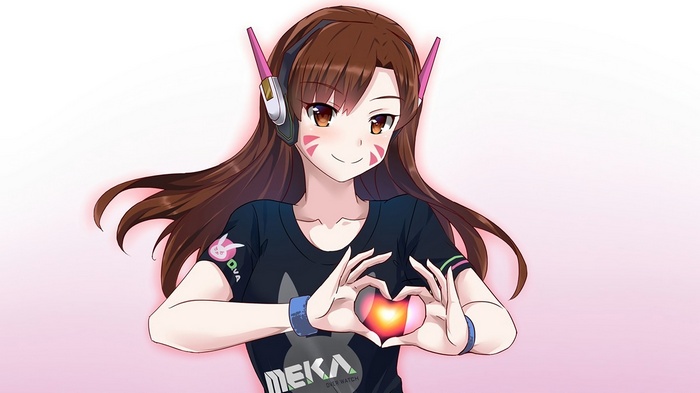 D.Va from Overwatch making a heart shape