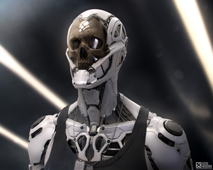 Futuristic cyborg with a skull face