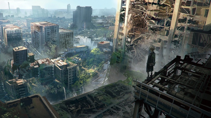 9S from NieR: Automata in a ruined city