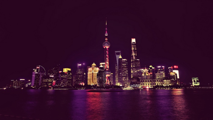 Shanghai cityscape at night with Oriental Pearl Tower