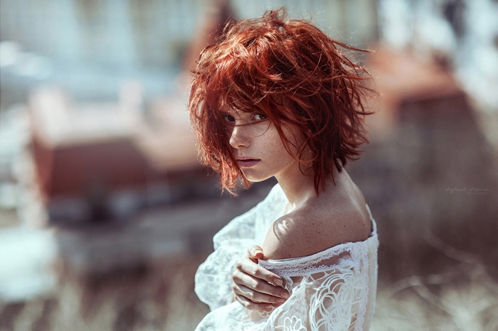 Redhead woman with freckles, Irina Dzhul