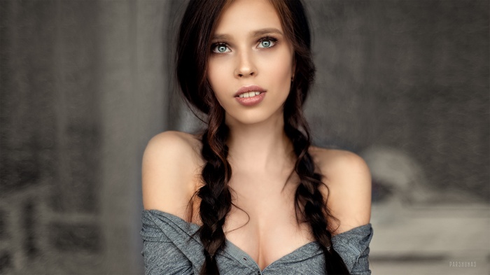 Woman with pigtails and cleavage