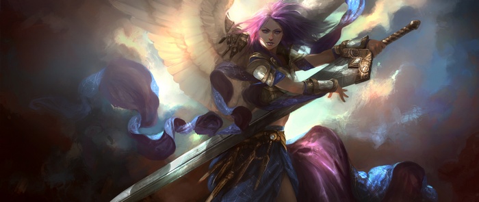 Angel warrior with sword and wings