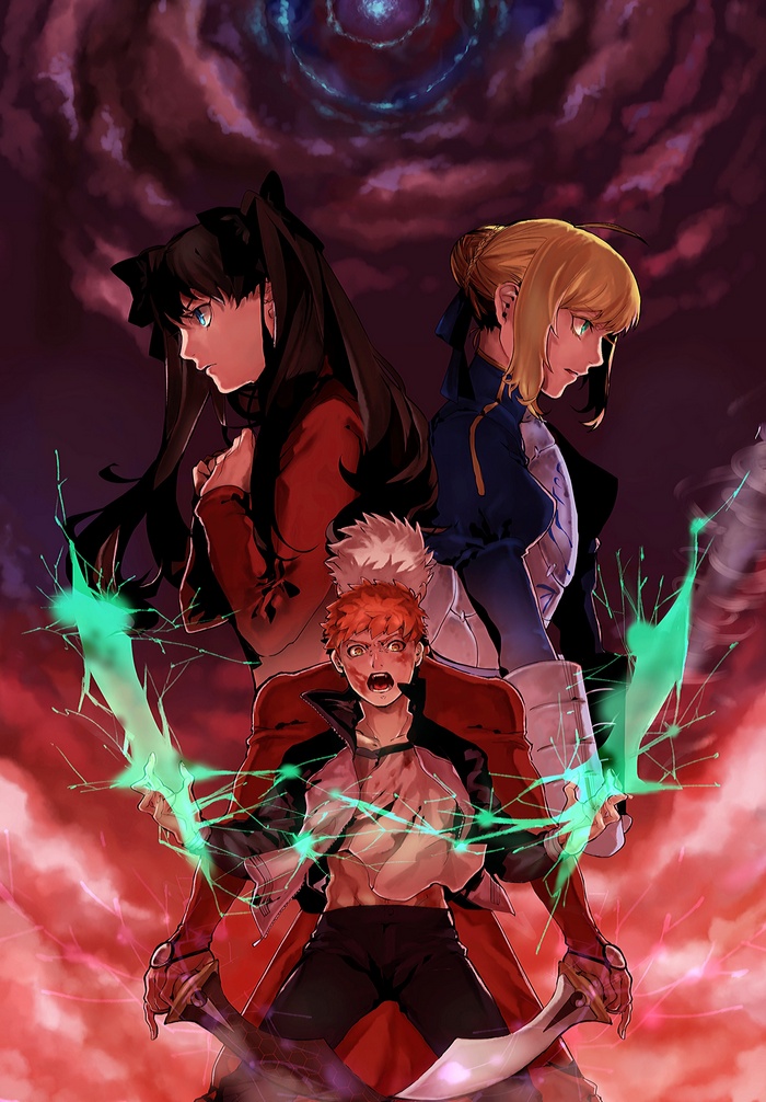 Shirou Emiya, Rin Tohsaka, and Saber from Fate/stay night