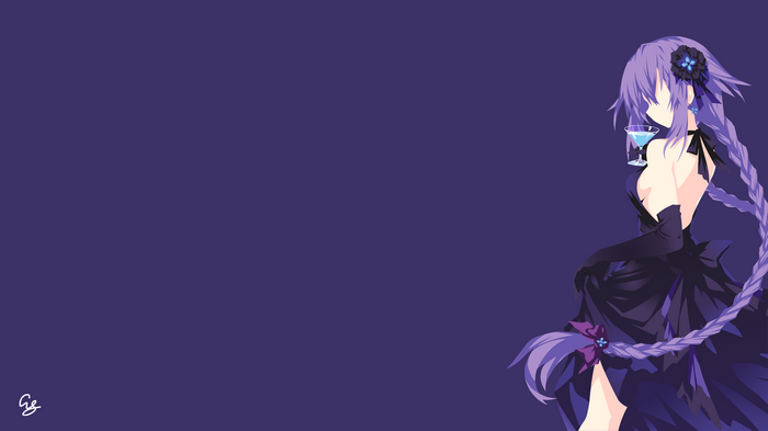 Purple Heart from Hyperdimension Neptunia holding a drink