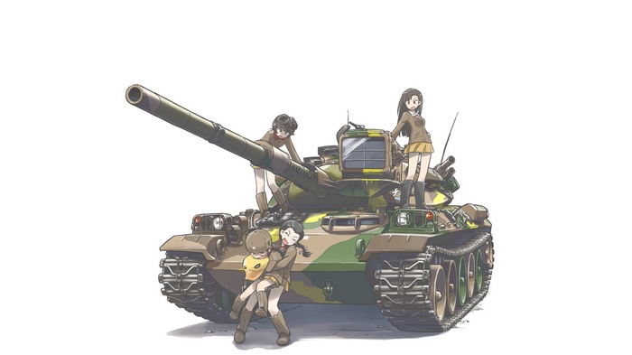 Girls und Panzer characters on a tank