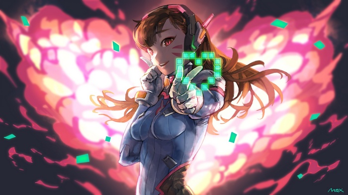 D.Va from Overwatch with pixelated heart