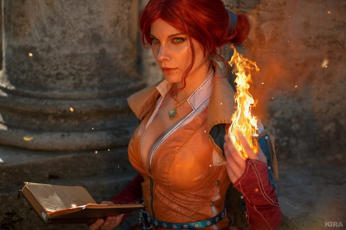 Triss Merigold from The Witcher 3 cosplay with fire