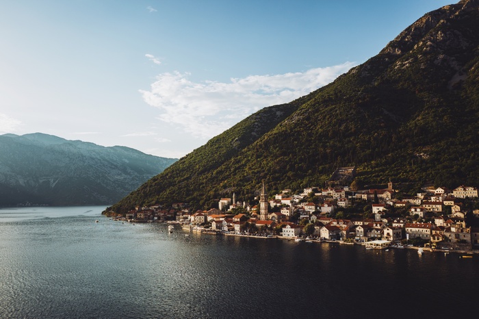 Town on a mountainside by the water