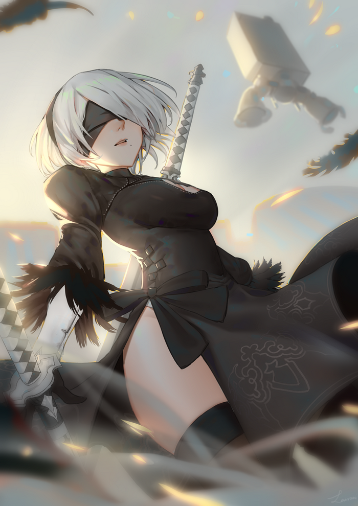 2B from NieR: Automata with a sword