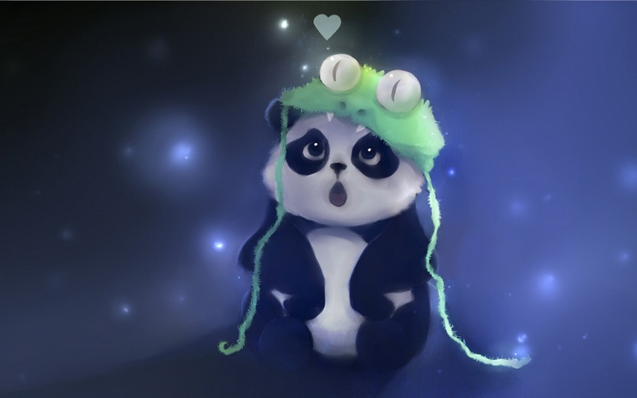 Panda wearing a frog hat