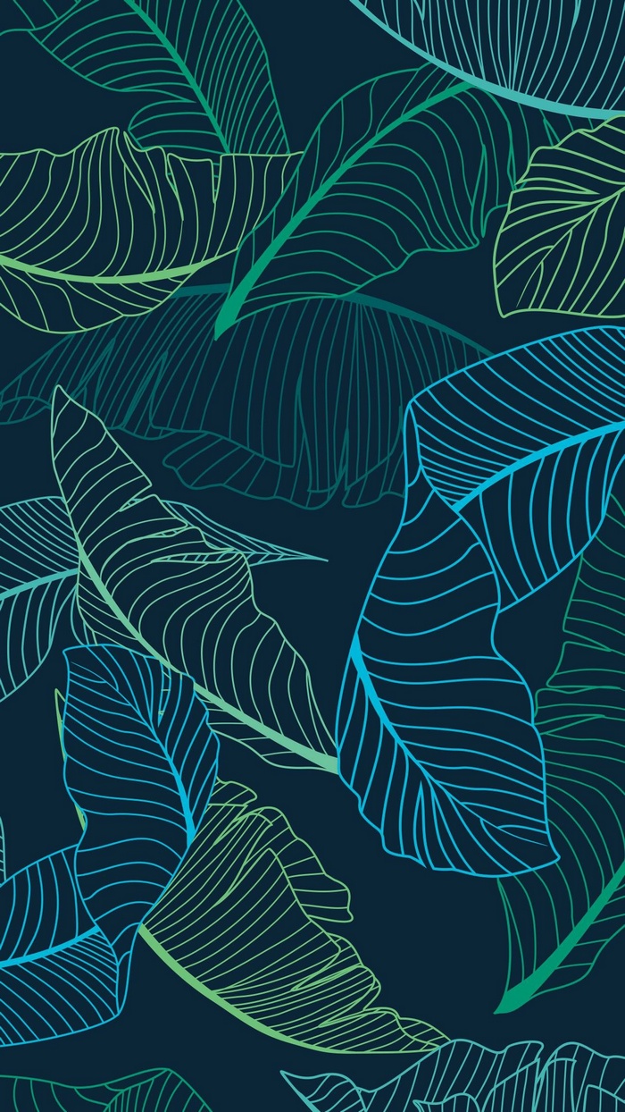 Tropical leaves pattern on dark background