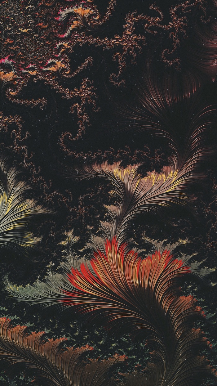 Fractal pattern with red, yellow, and white elements