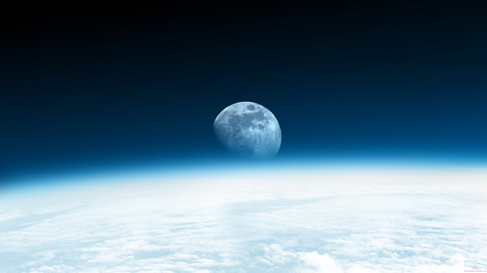 Moon over Earth's atmosphere with stars