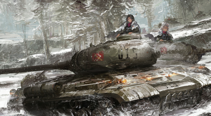 Klara (Girls und Panzer), Girls und Panzer, tank, anime girls, IS-2, Nonna (Girls und Panzer)