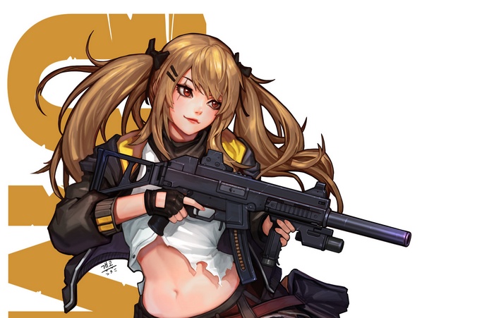 Anime girl with a submachine gun by Daejun Park