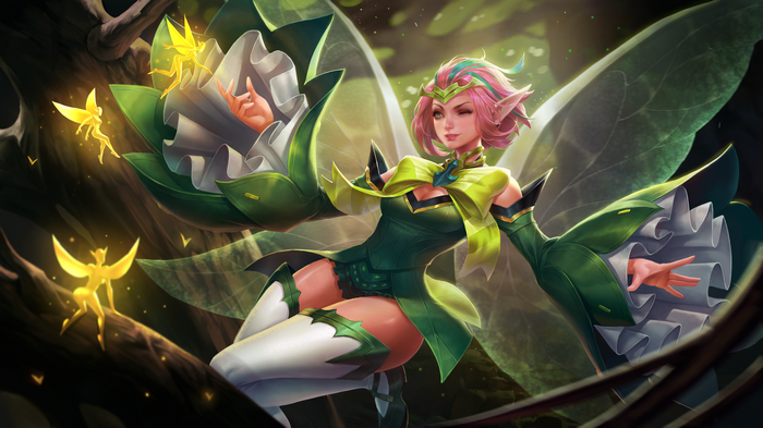 Fairy with pink hair and green outfit