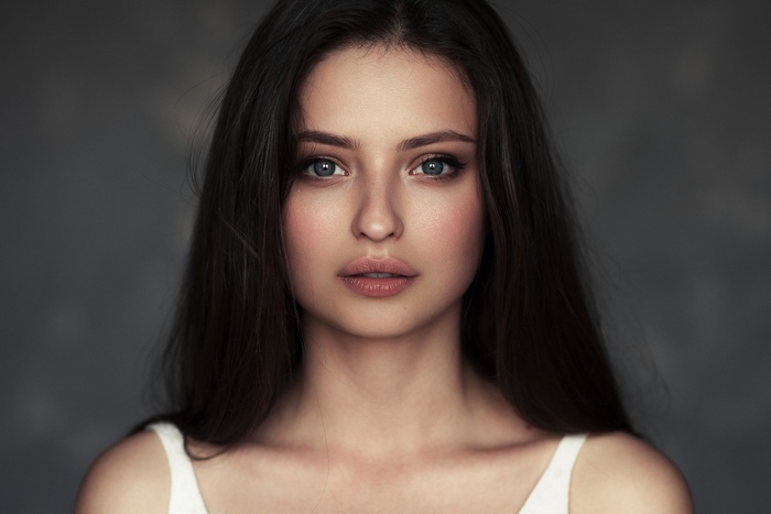 Portrait of a woman with gray eyes