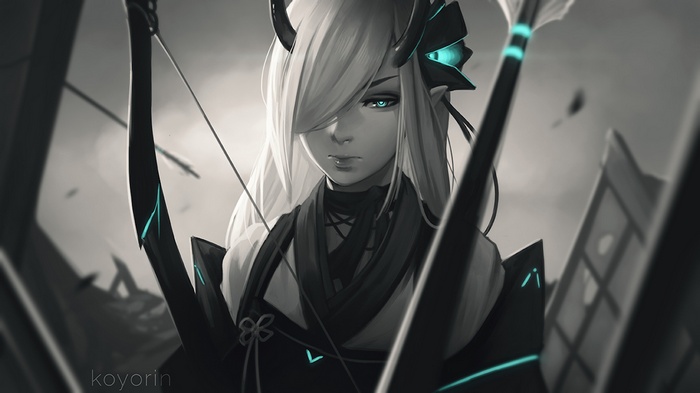 Anime girl with horns and bow