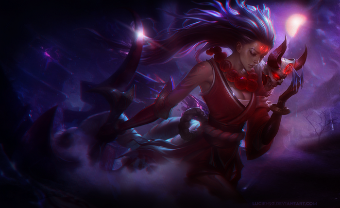 Diana from League of Legends holding a mask