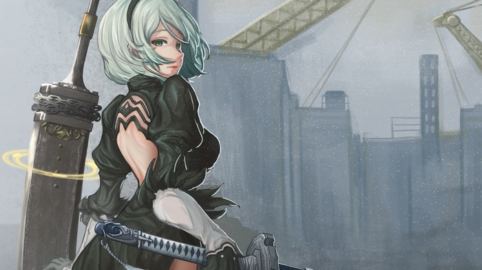 2B from NieR: Automata with a sword