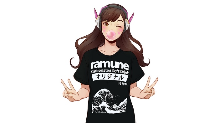 D.Va from Overwatch wearing a Ramune t-shirt