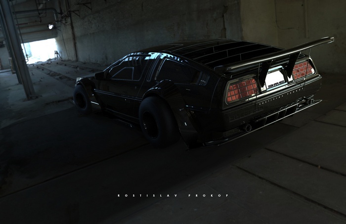 Black DeLorean DMC-12 with spoiler by Rostislav Prokop