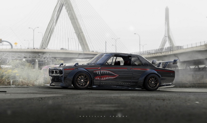 Nissan Skyline GT-R with shark mouth art by Rostislav Prokop