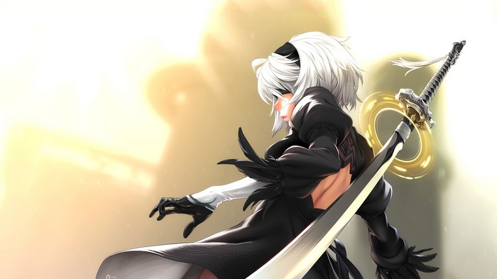2B from NieR: Automata with a sword
