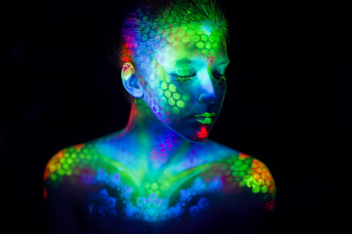 Model with colorful body paint by Dmitry Shulgin
