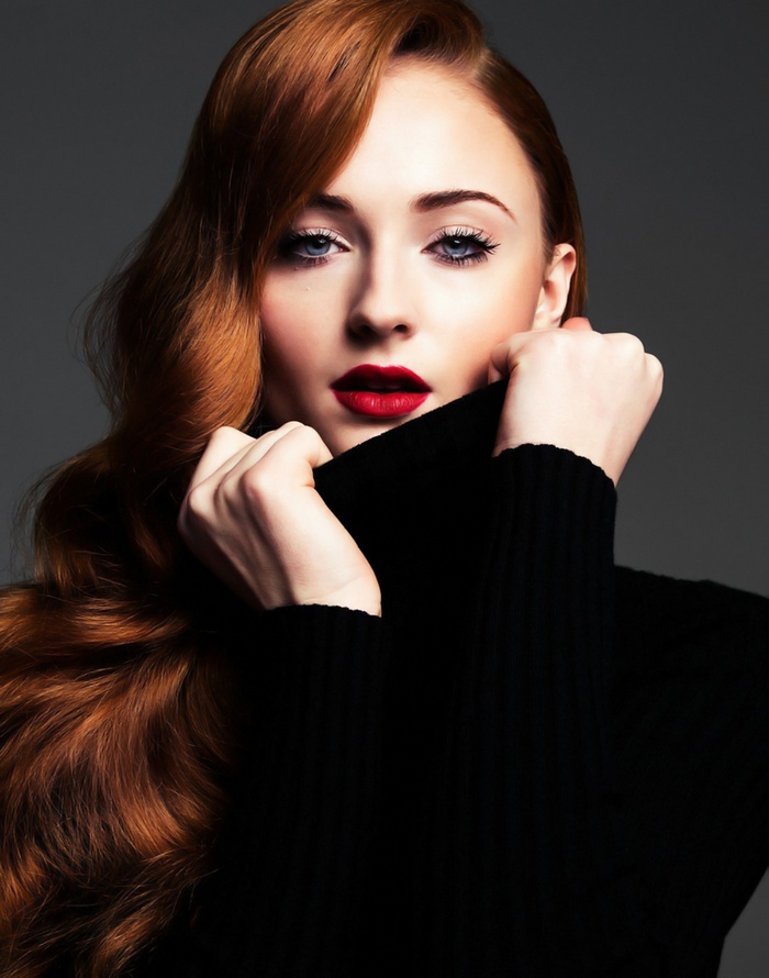 Sophie Turner, redhead, actress, blue eyes
