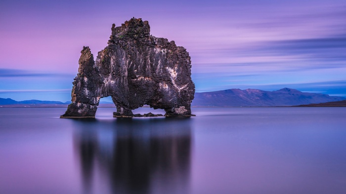 Hvítserkur rock formation in Iceland during long exposure