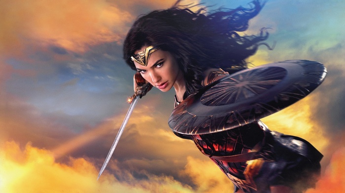 Wonder Woman from DC Comics with sword and shield