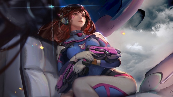 D.Va from Overwatch in a mech cockpit