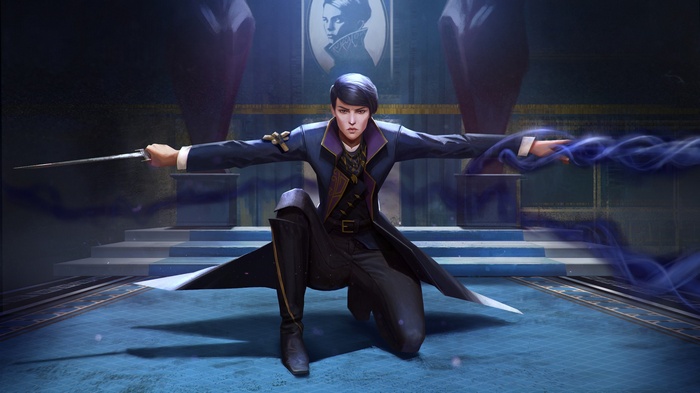 Emily Kaldwin from Dishonored 2 with sword and magic