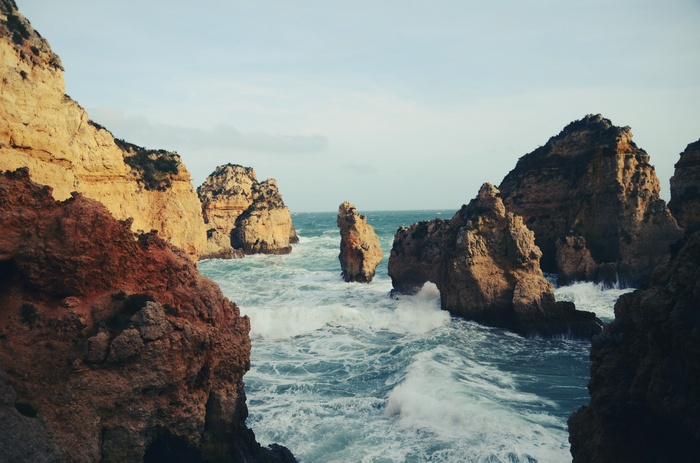 Rocky coastline with waves crashing