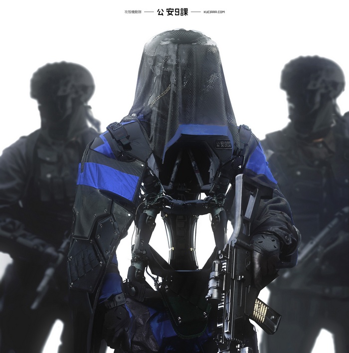 Futuristic soldier with weapon, digital art