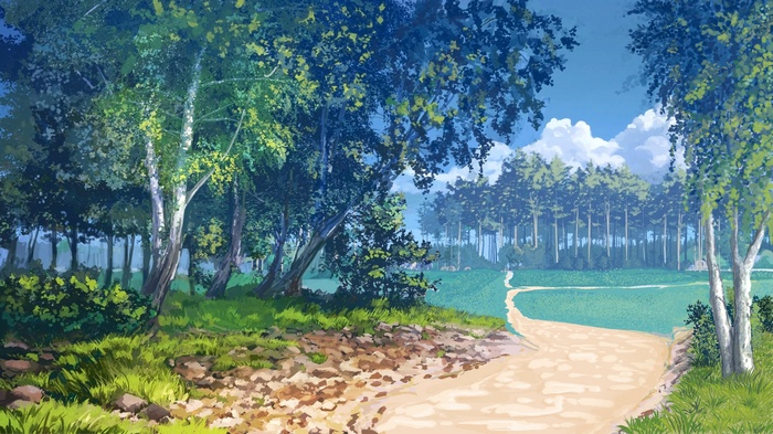 Digital art of a summer forest with a path